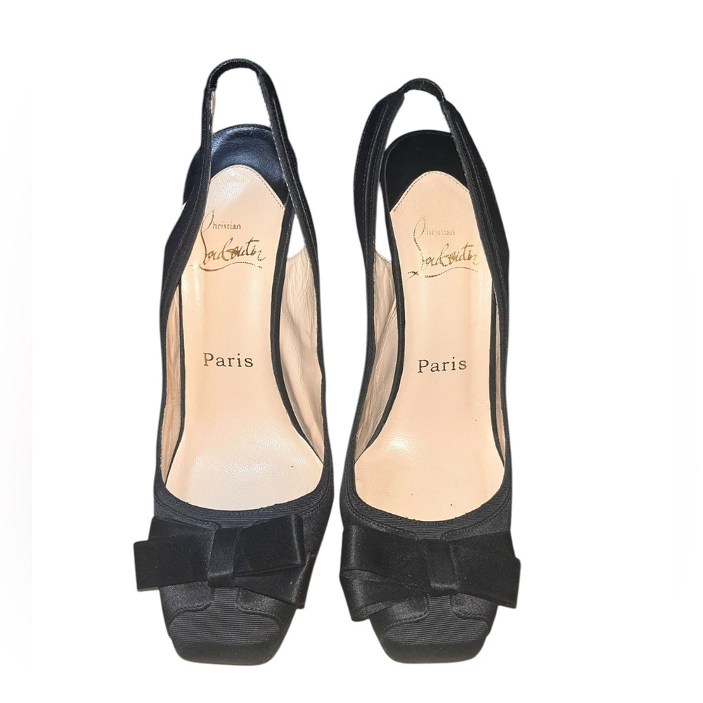Christian Louboutin Black Satin 100 Nooka Heels Size 37 1/2 US Size 7.5 - Picture 2 of 11